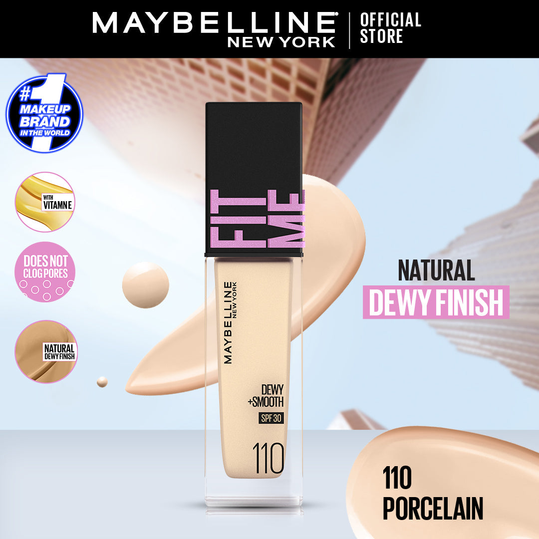 Maybelline Ny New Fit Me Dewy + Smooth Liquid Foundation 30 Spf - 110 Porcelain 30Ml - For Normal To Dry Skin