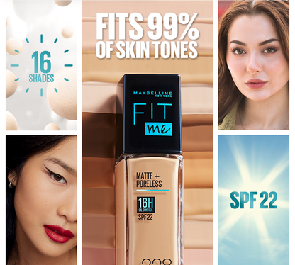 Maybelline Ny New Fit Me Matte + Poreless Liquid Foundation Spf 22 - 310 Sun Beige 30Ml - For Normal To Oily Skin